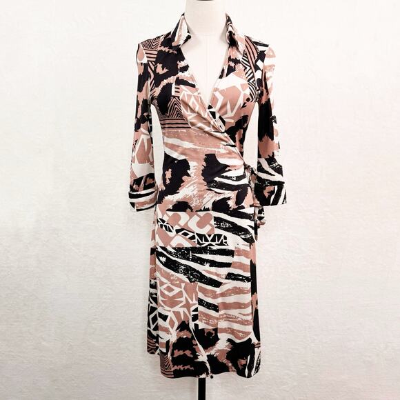 Vintage Diane Von Furstenberg Justin Wrap Dress Cream Silk Preppy Work Size 8 - Picture 12 of 12